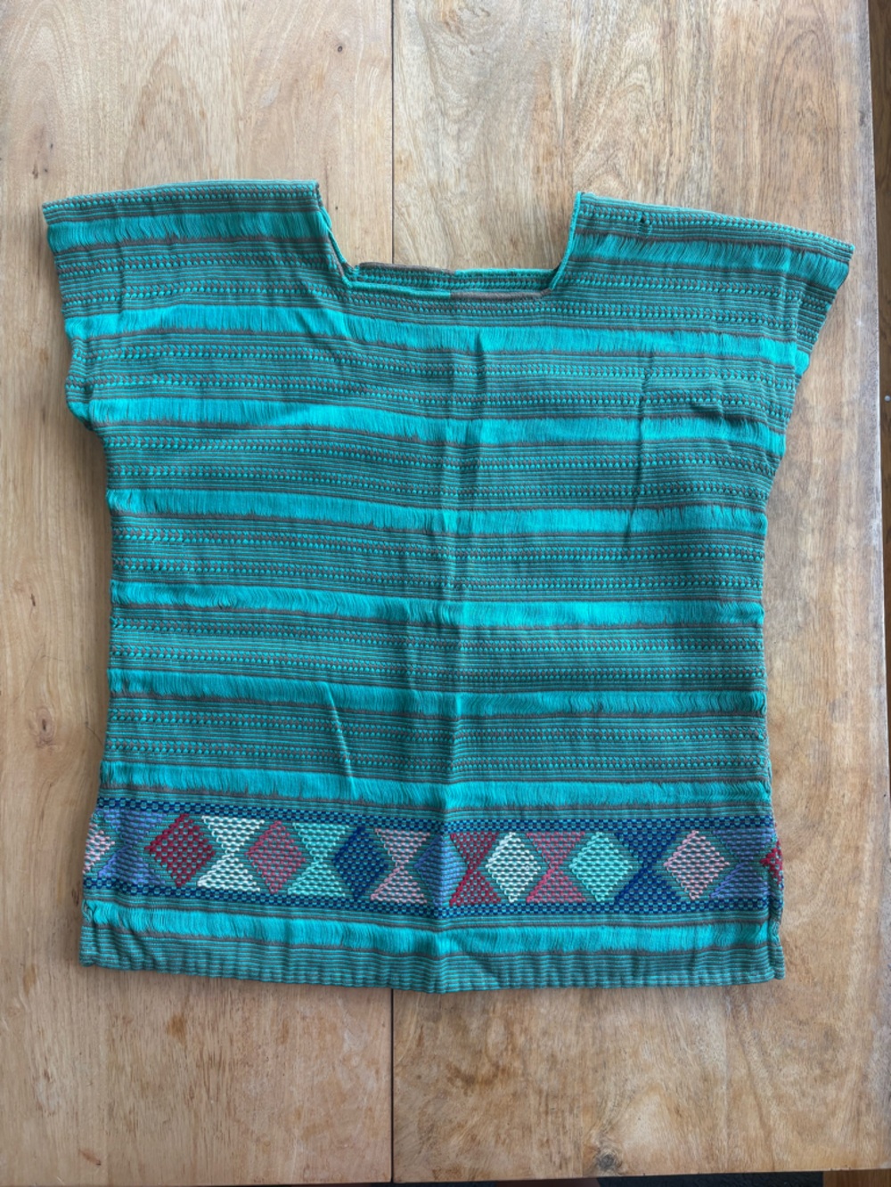 Women’s Teal Striped Embroidered Boxy Top - S